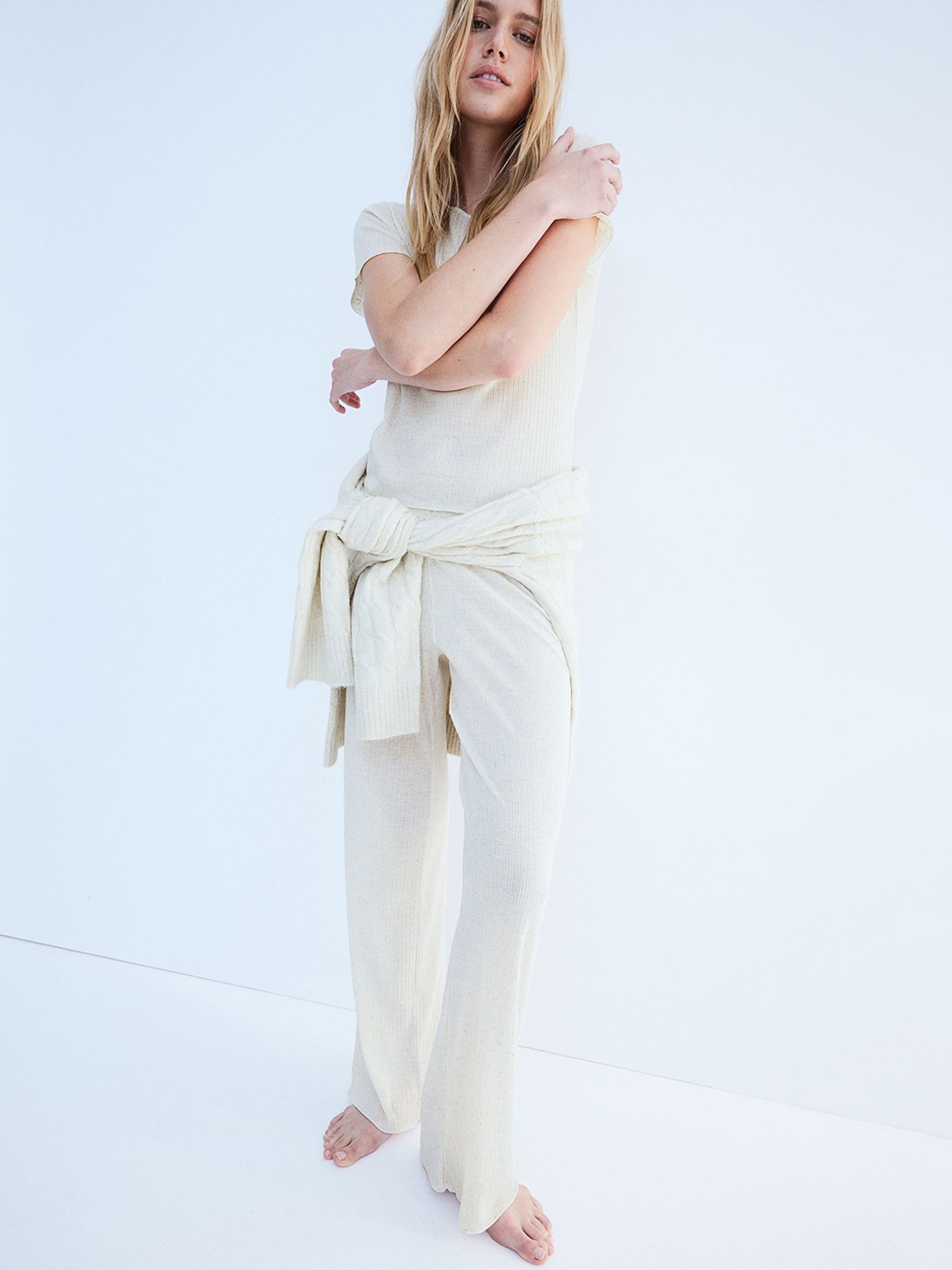

H&M Women Round Neck Night Suits, White