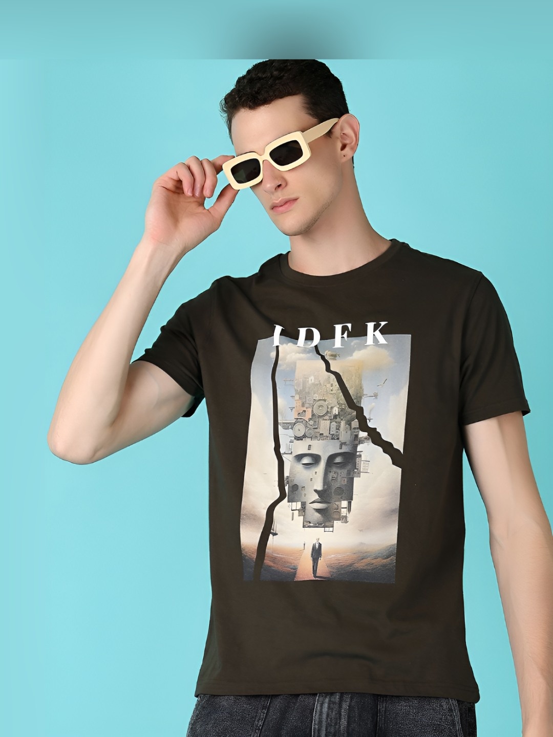 

V-Mart Men Graphic Printed Round Neck Cotton T-shirt, Olive
