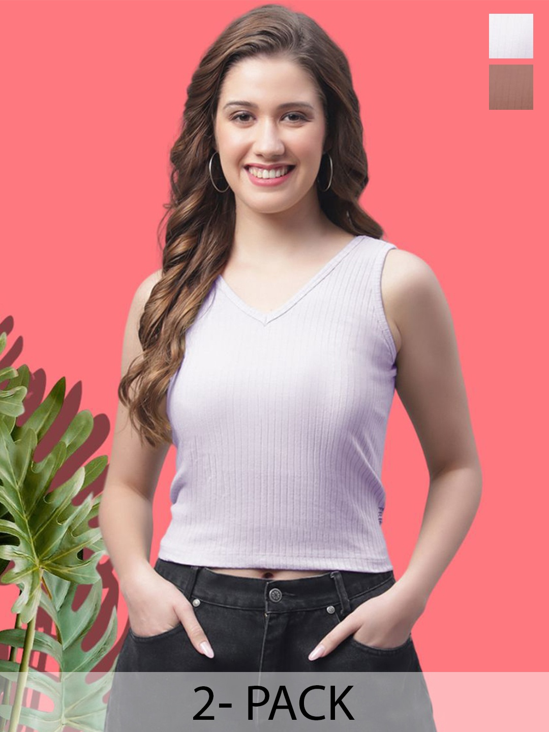 

FBAR Pack of 2 Cotton Sleeveless Crop Top, Lavender