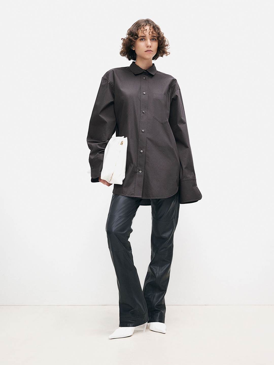 

H&M Pure Cotton Oversized Poplin Shirt, Grey