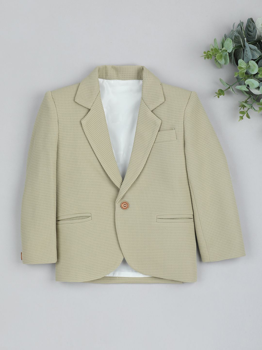 

Ridokidz Boys Notched Lapel Collar Single- Breasted Blazer, Off white