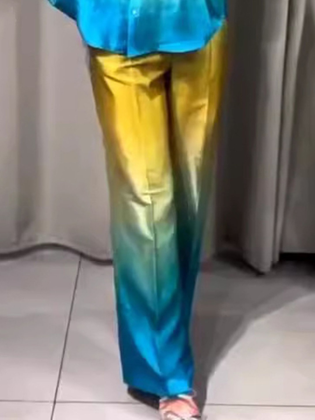 

LULU & SKY Women Colourblocked Straight Fit High-Rise Trousers, Yellow