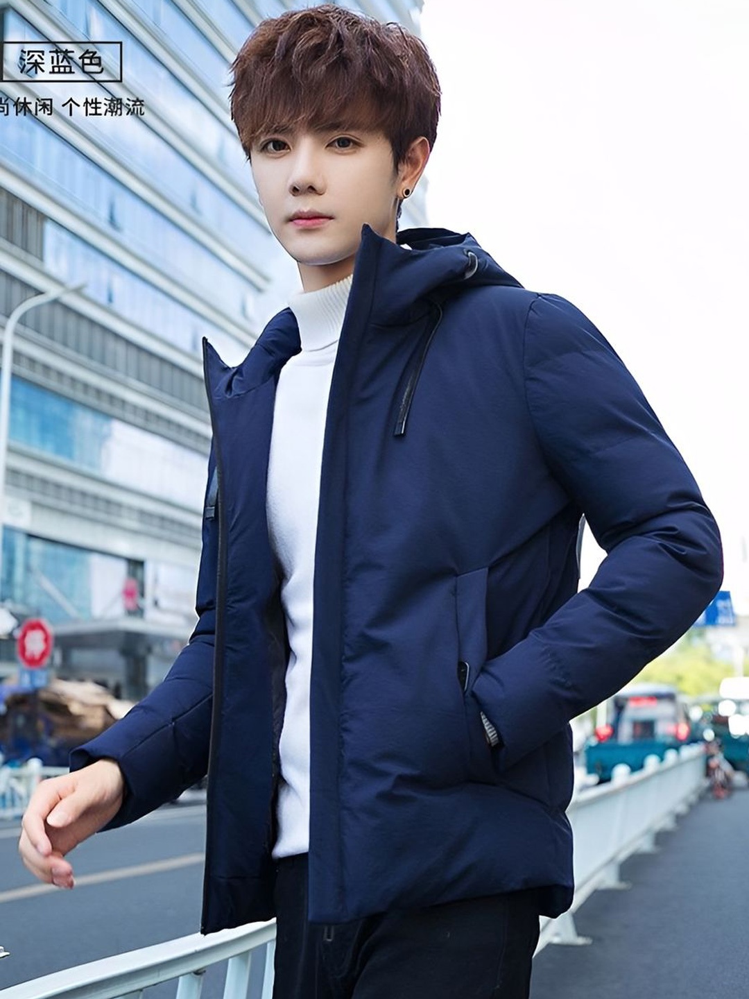 

BAESD Men Hooded Solid Casual Padded Jacket, Blue