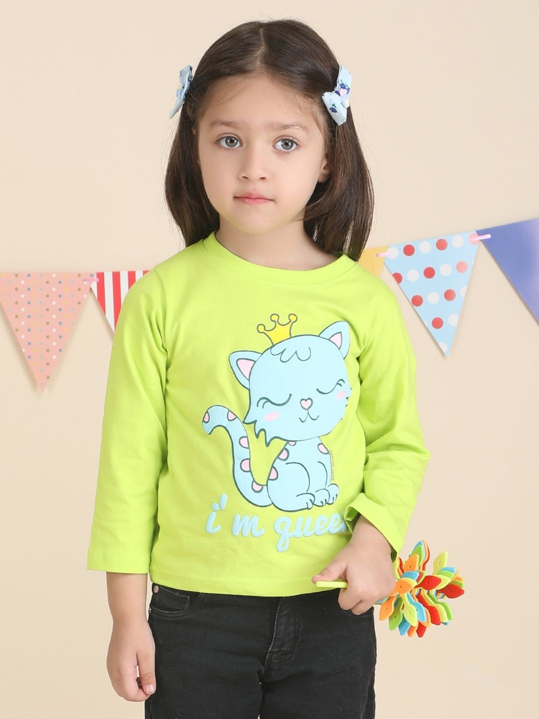 

Polka Tots Kids-Girls Animal Graphic Printed Cotton T-shirt, Green