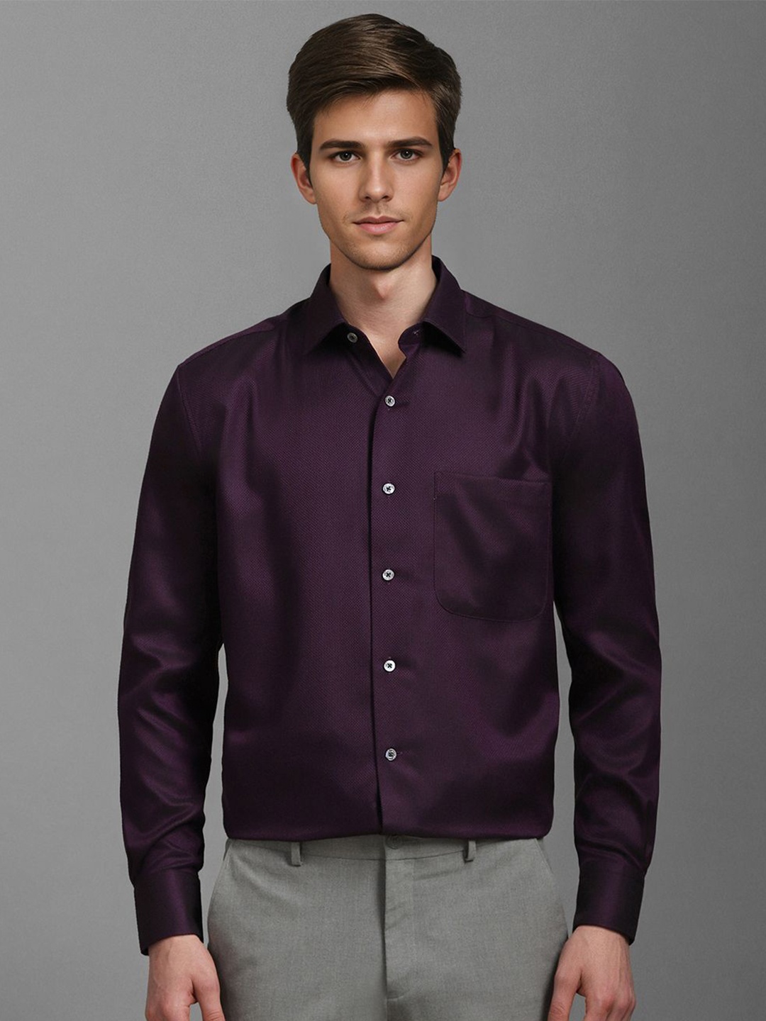 

Luxure by Louis Philippe Men Classic Spread Collar Solid Cotton Formal Shirt, Purple