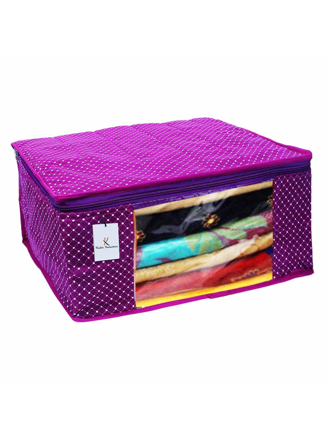 

Kuber Industries Purple & White Polka Dot Printed Cotton Multi-Utility Organiser