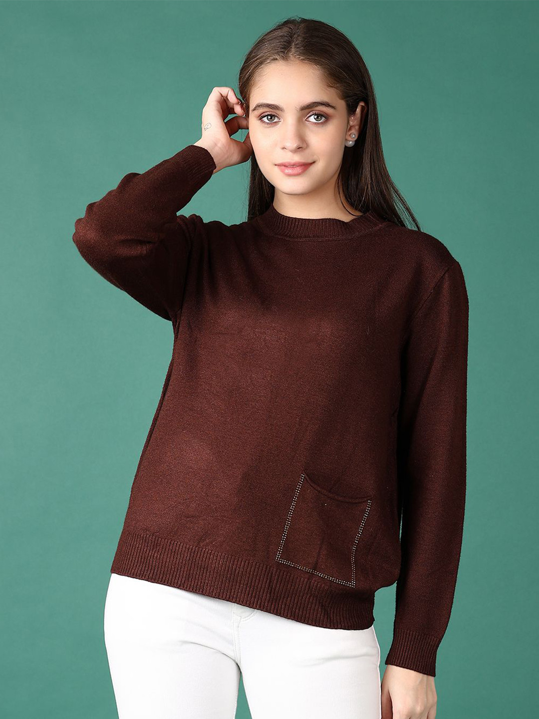 

V-Mart Women Solid Pullover, Brown
