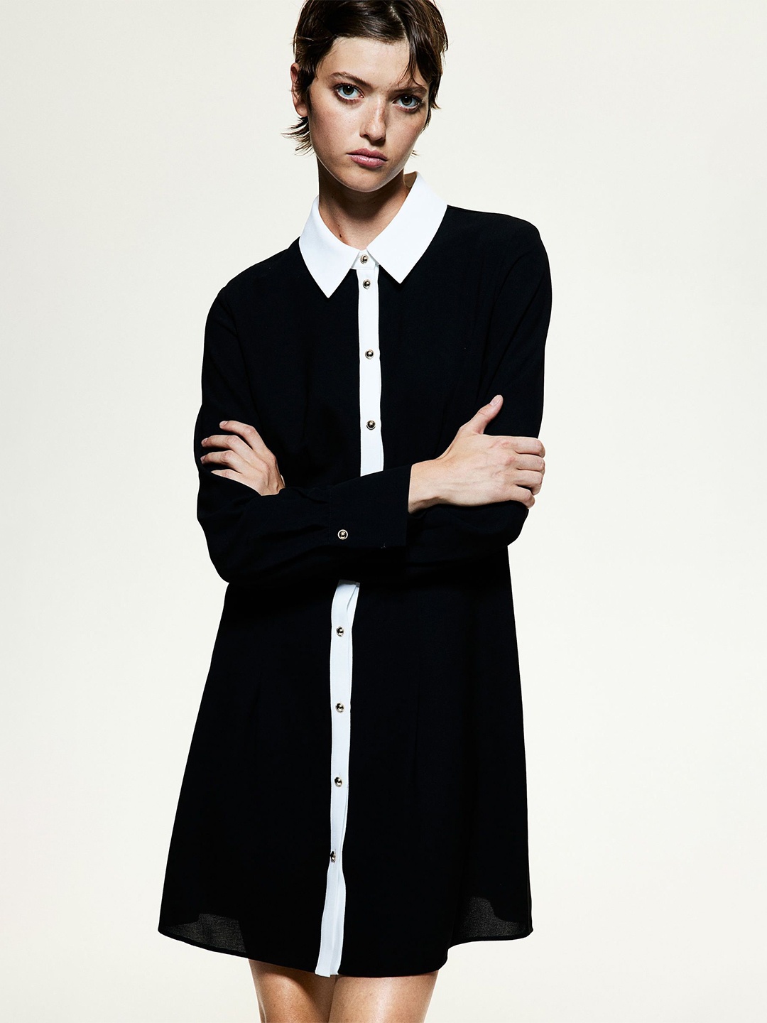 

H&M Collared Button Front Dress, Black