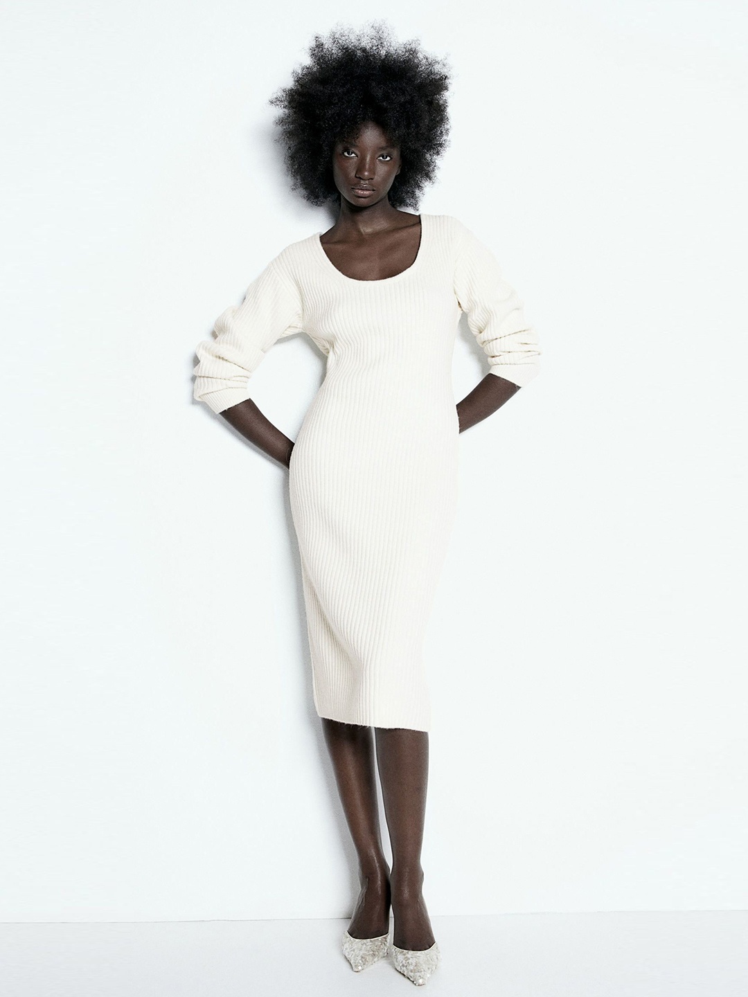 

H&M Scoop-Neck Rib-Knit Dress, White