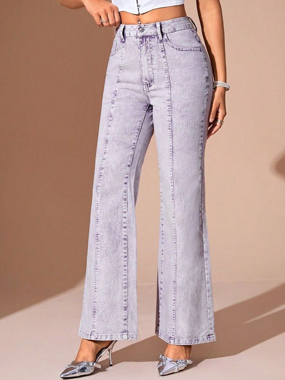 

LULU & SKY Women Cotton Jean Flared Highly Distressed Heavy Fade Jeans, Purple