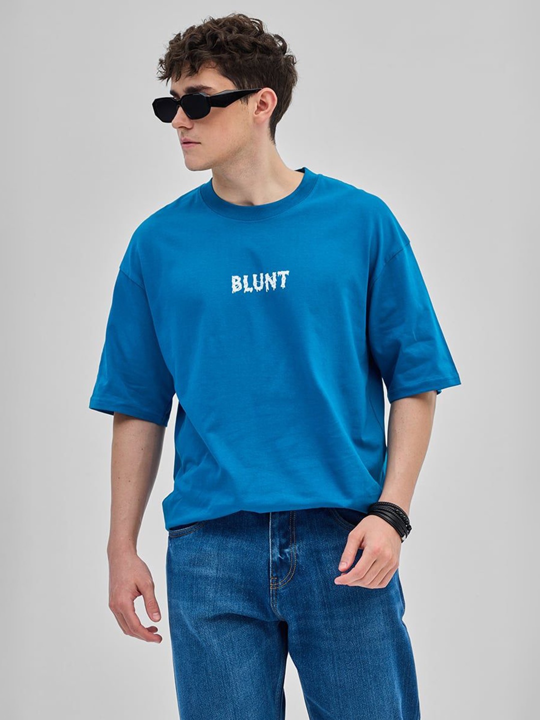

Snitch Men Graphic Printed Round Neck Cotton Oversized T-shirt, Blue