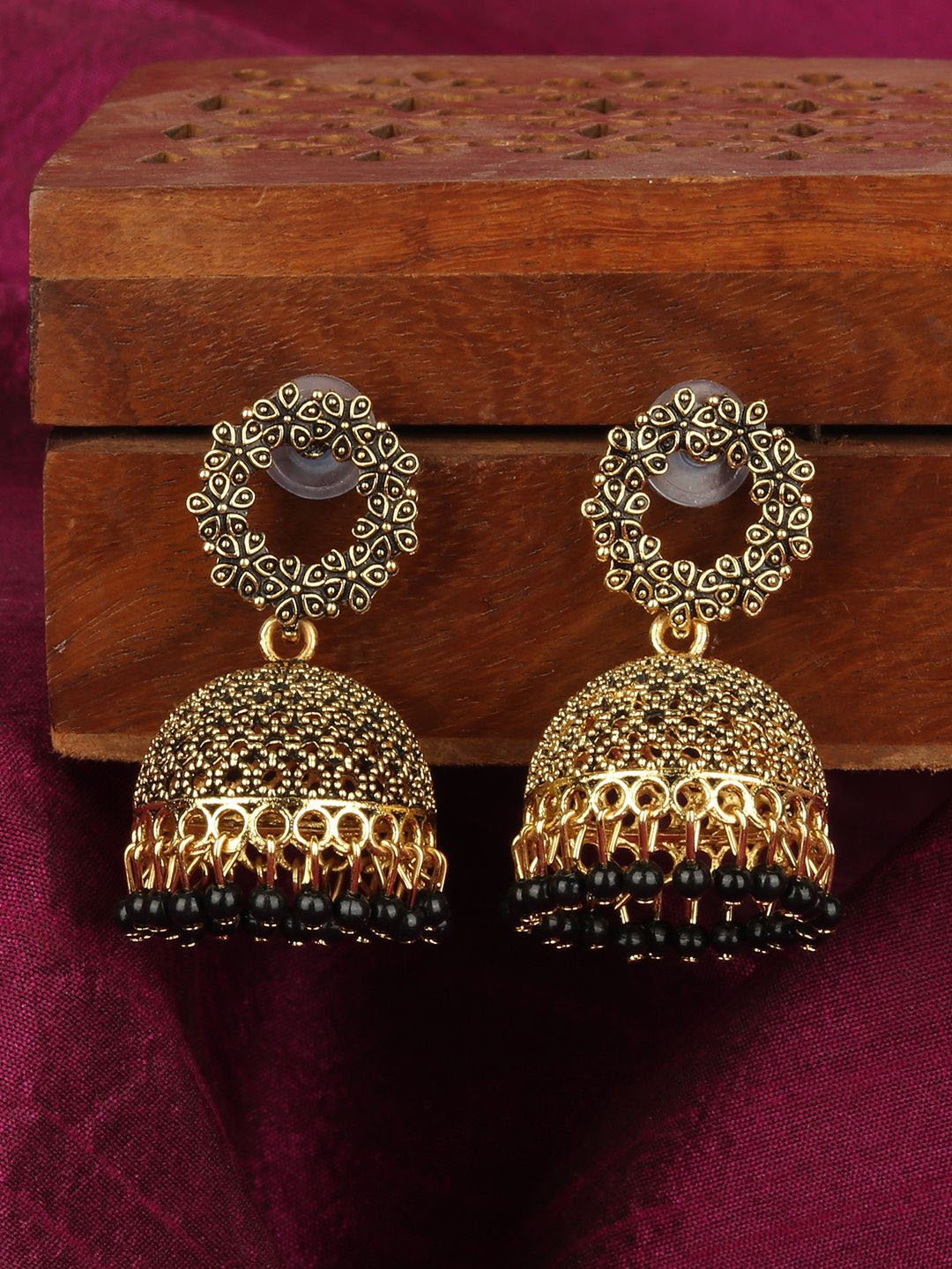 

Anouk Gold-Plated Beaded Dome Shaped Jhumkas