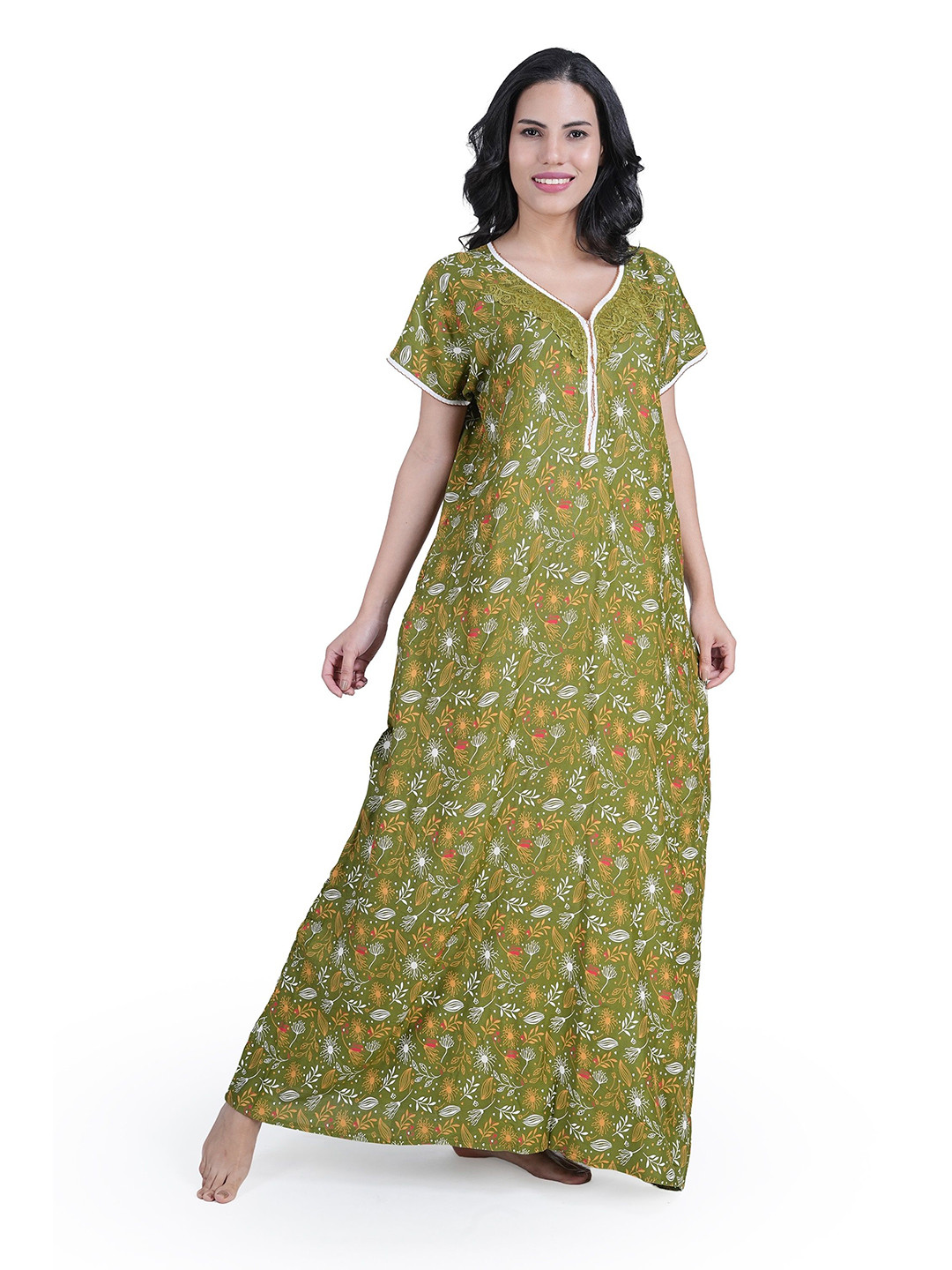 

Noty Women Printed Maxi Nightdress, Green
