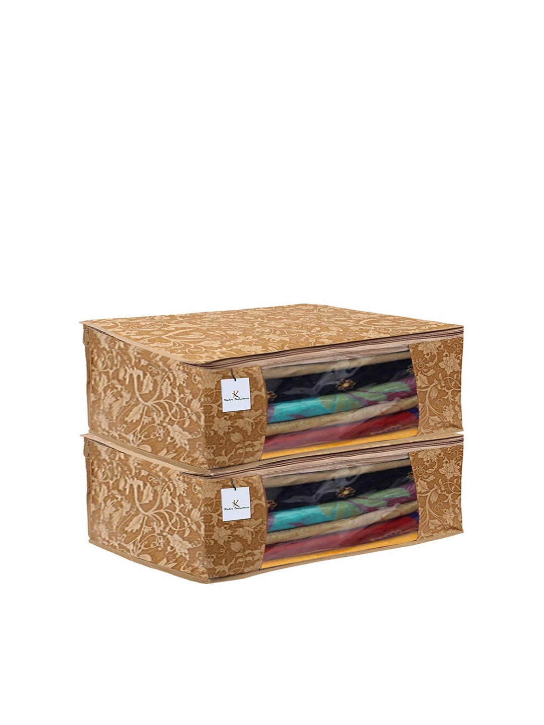 

Kuber Industries Beige 2 Pieces Floral Printed Multi-Utility Organisers