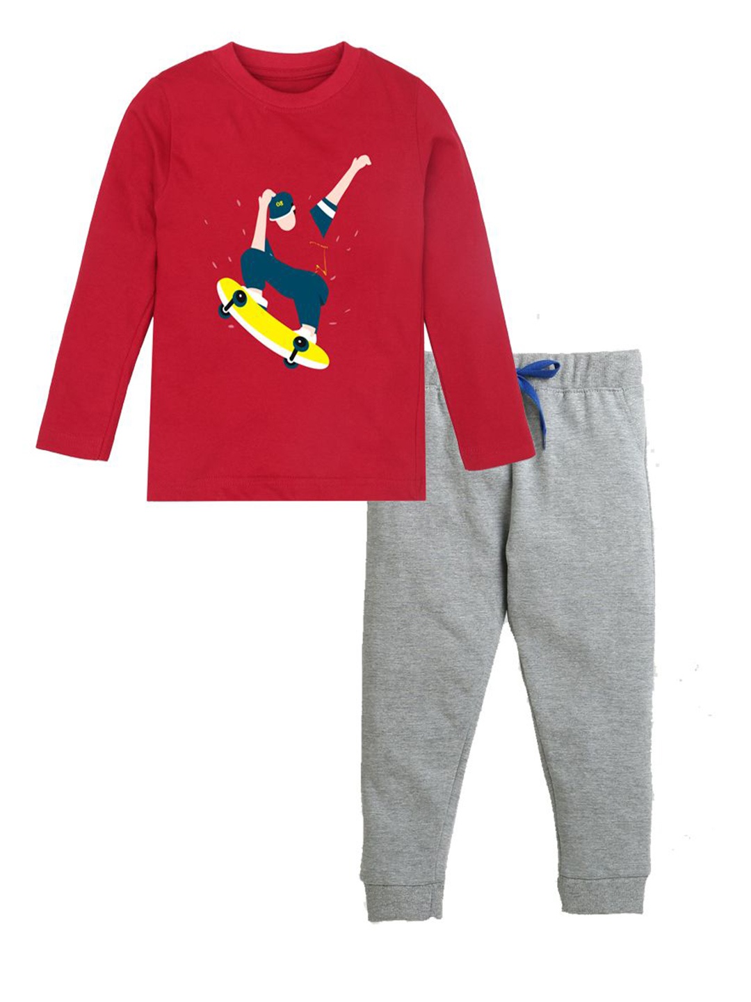 

ETCHED DESIGN Boys Printed Pure Cotton T-shirt with Joggers, Red
