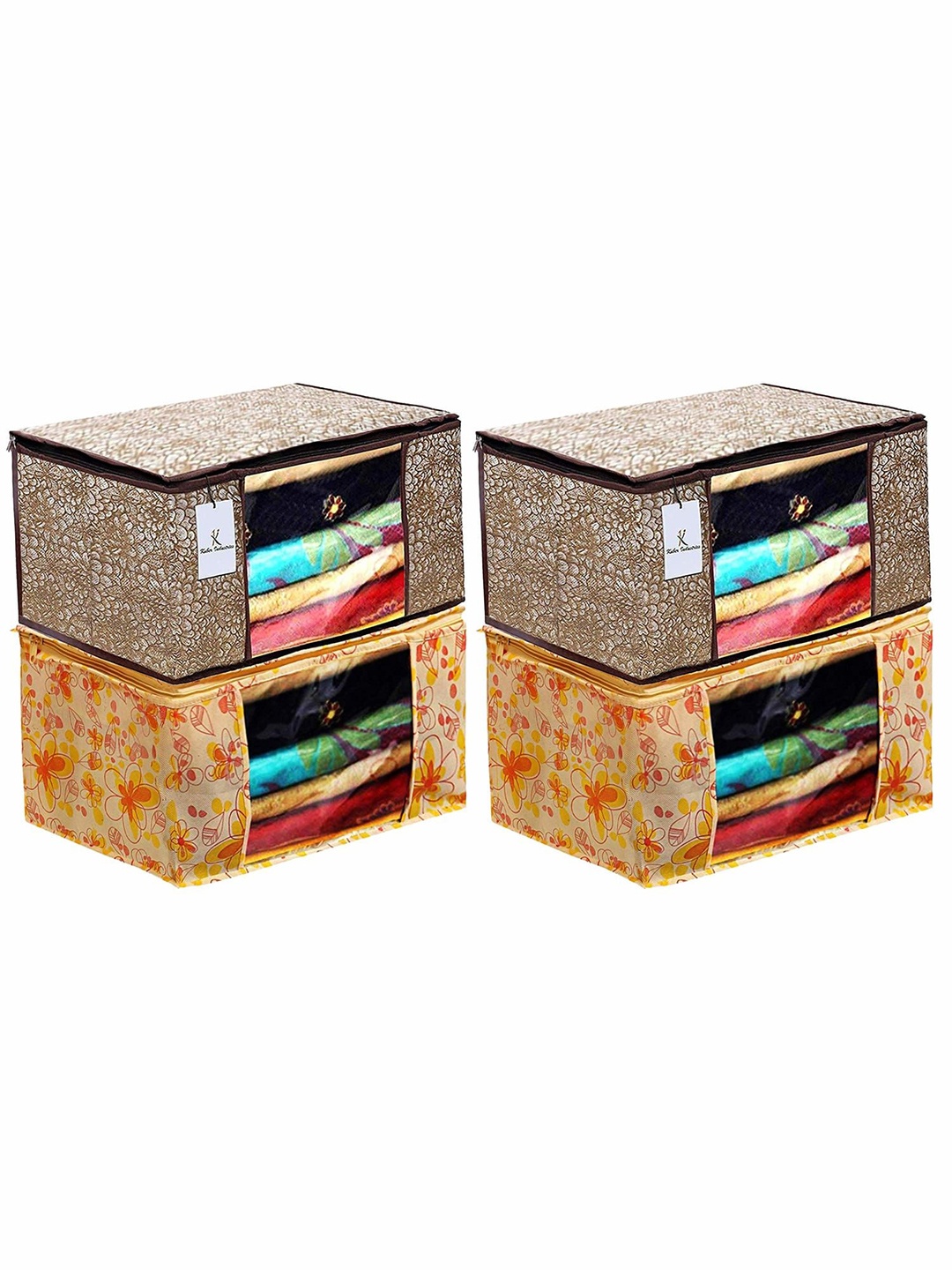 

Kuber Industries Brown & Yellow 4 Pieces Printed Saree Organisers