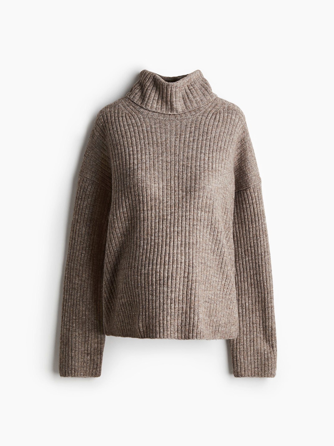 

H&M Women MAMA Rib-Knit Polo-Neck Jumper, Beige