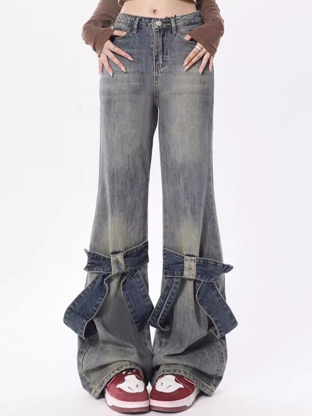 

LULU & SKY Women Jean Flared Low Distress Heavy Fade Mid-Rise Jeans, Blue
