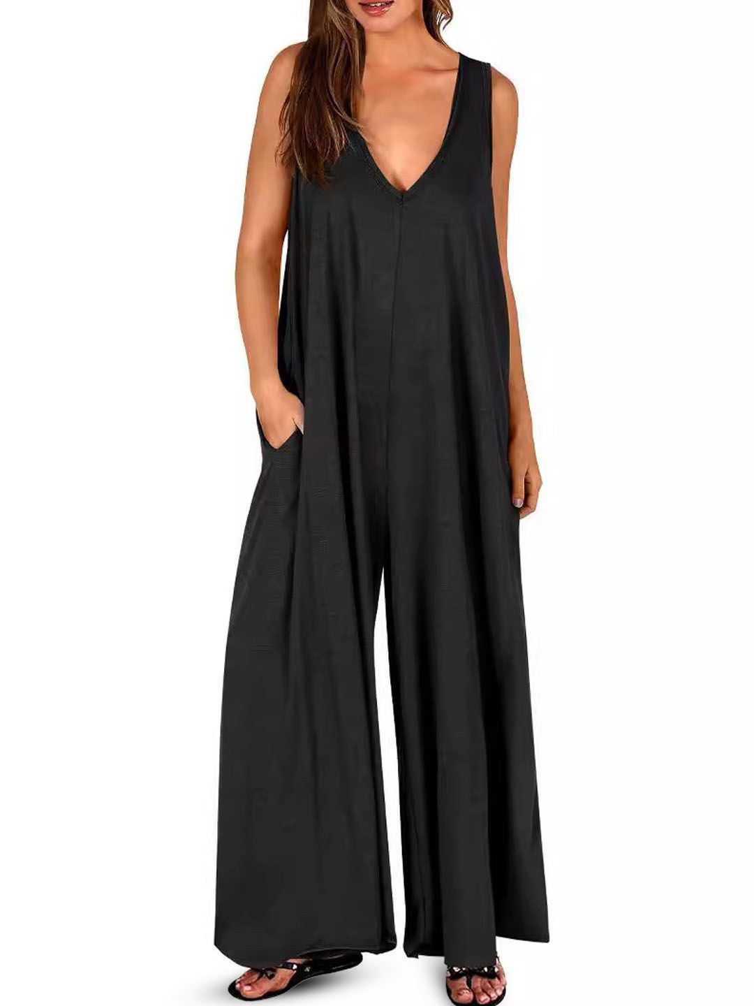 

StyleCast Women V-Neck Sleeveless Basic Jumpsuit, Black
