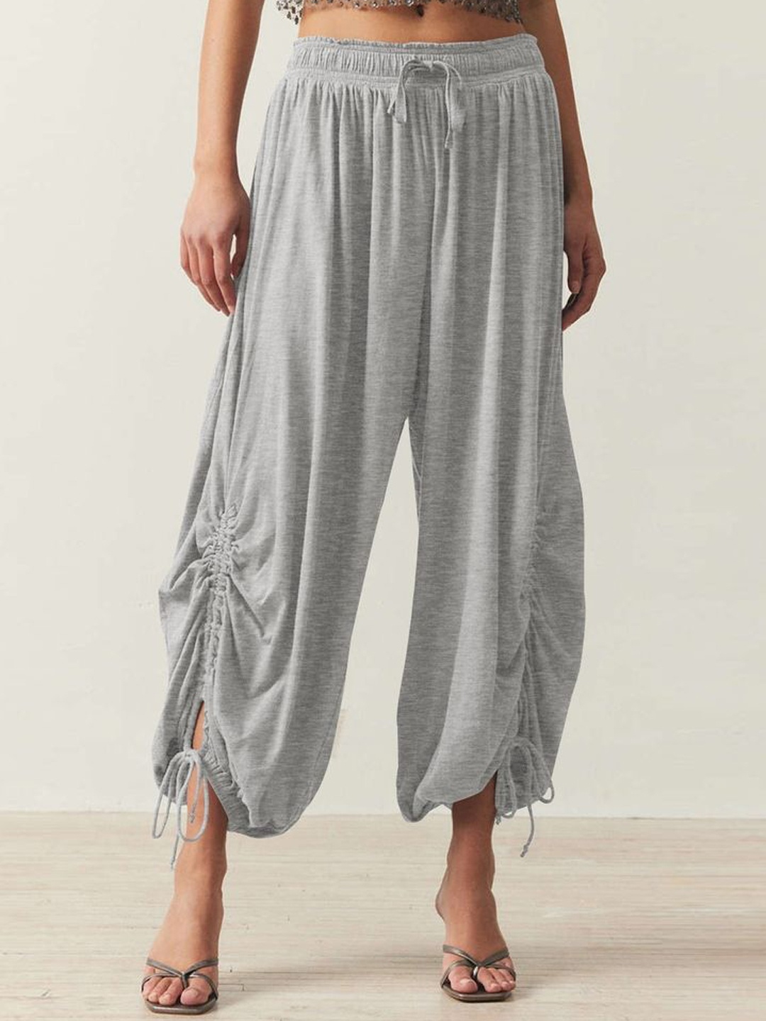 

LULU & SKY Women Mid-Rise Drawstring-detail Harem Pants, Grey