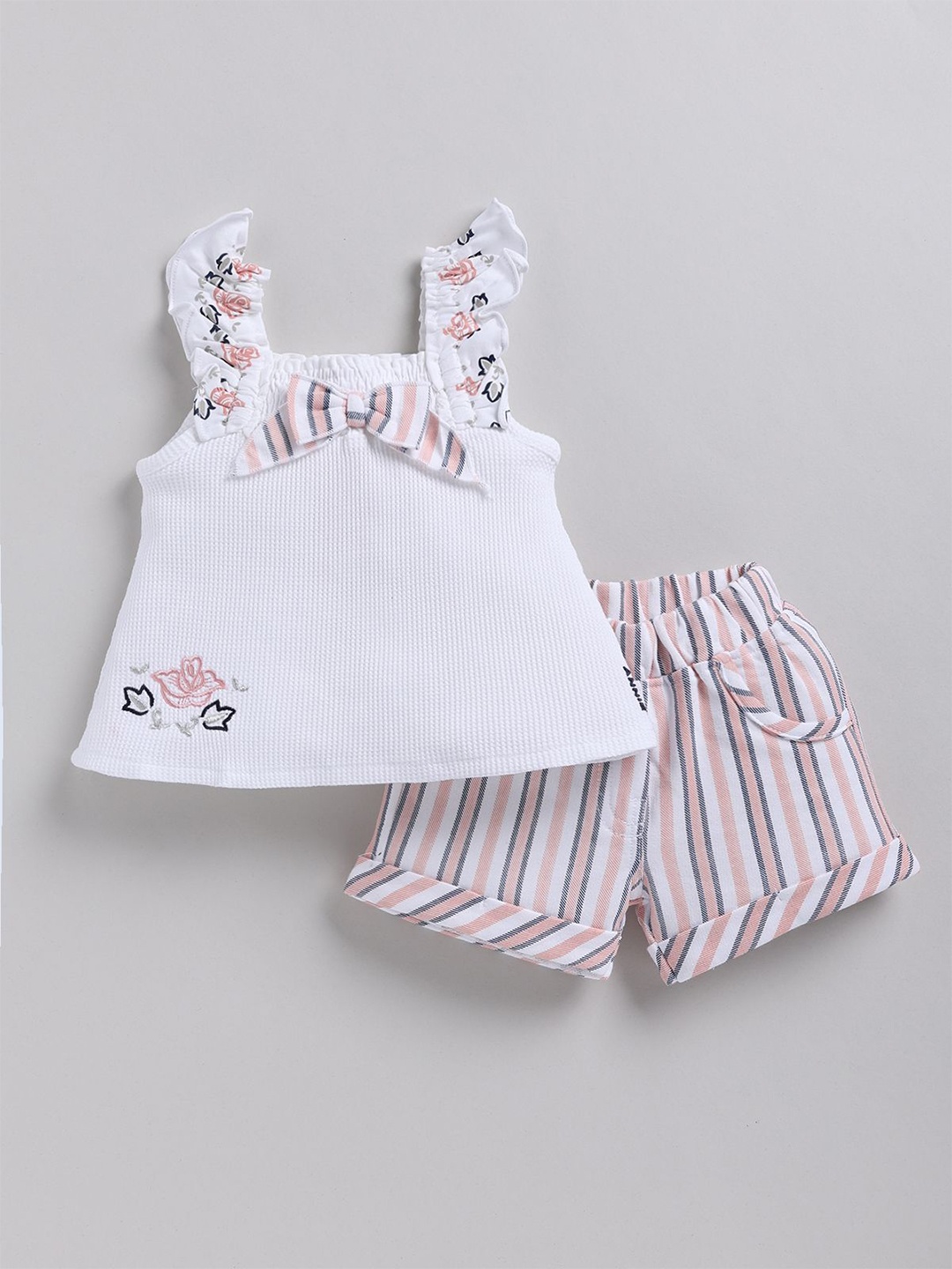 

Annie Girls Printed Pure Cotton Top with Shorts, White