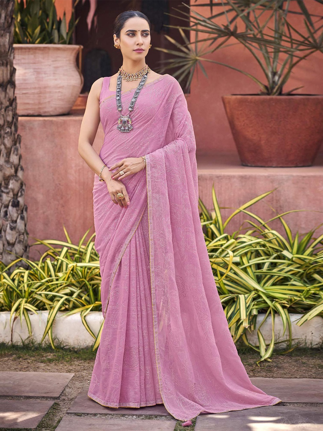 

MAHALASA Embellished Patola Saree, Pink