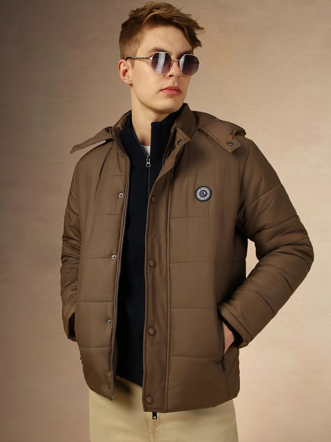 

Dennis Lingo Men Hooded Solid Casual Puffer Jacket, Brown