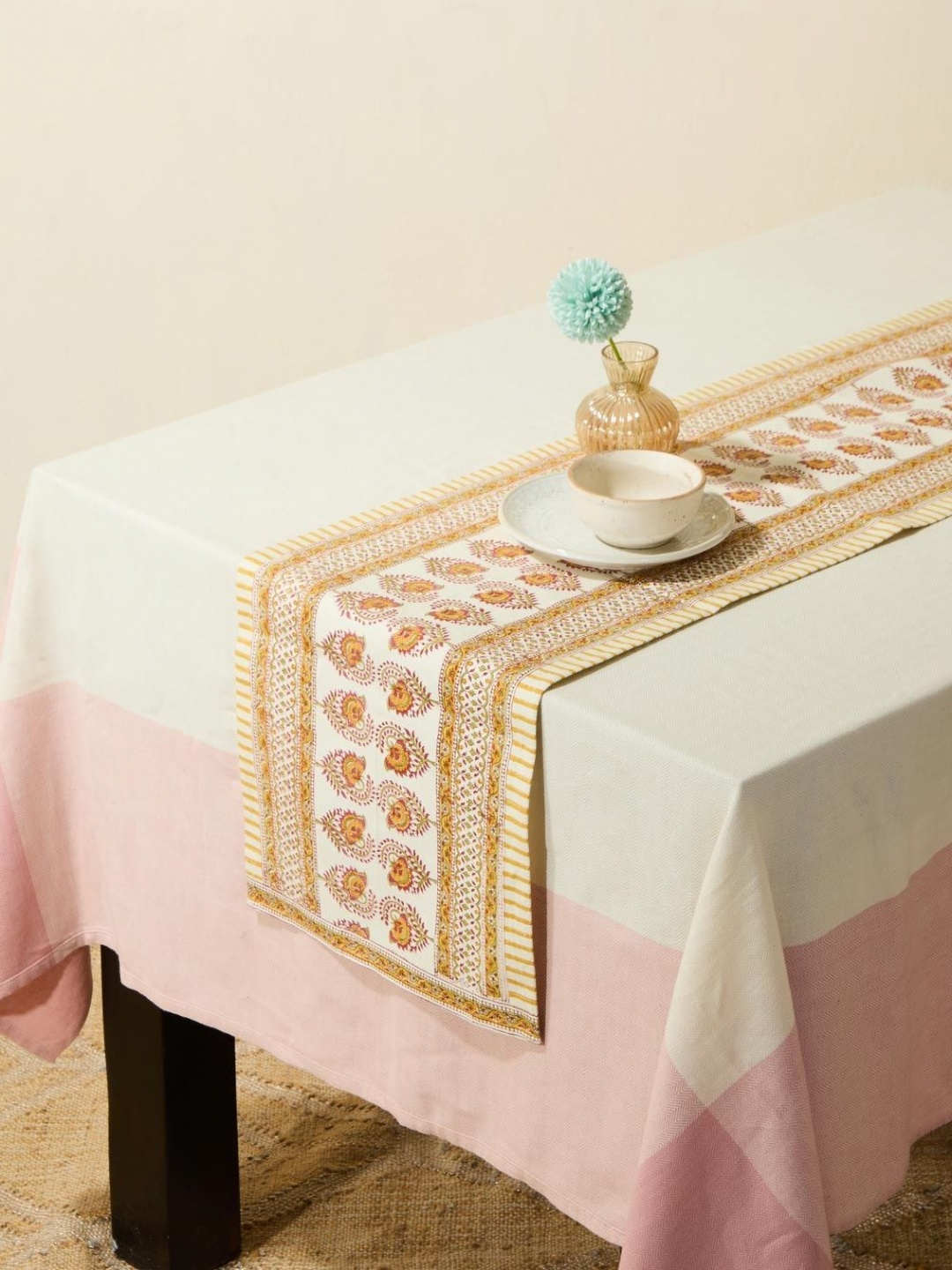 

Fabindia Yellow Cotton Hand Block Printed Table Runner