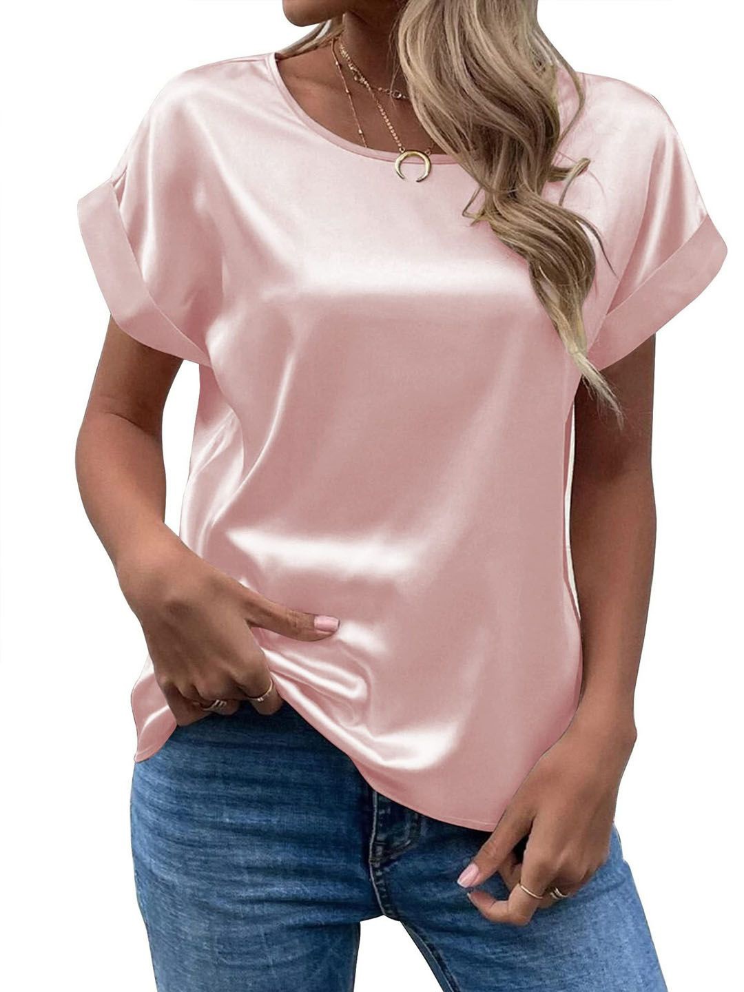 

StyleCast Women Round Neck Short Sleeves Top, Pink