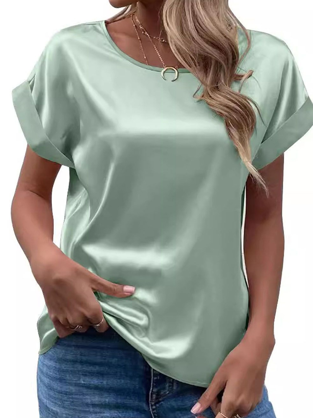 

StyleCast Women Round Neck Extended Sleeves Top, Green