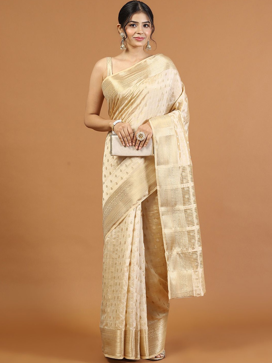

Meena Bazaar Woven Design Zari Saree, Beige
