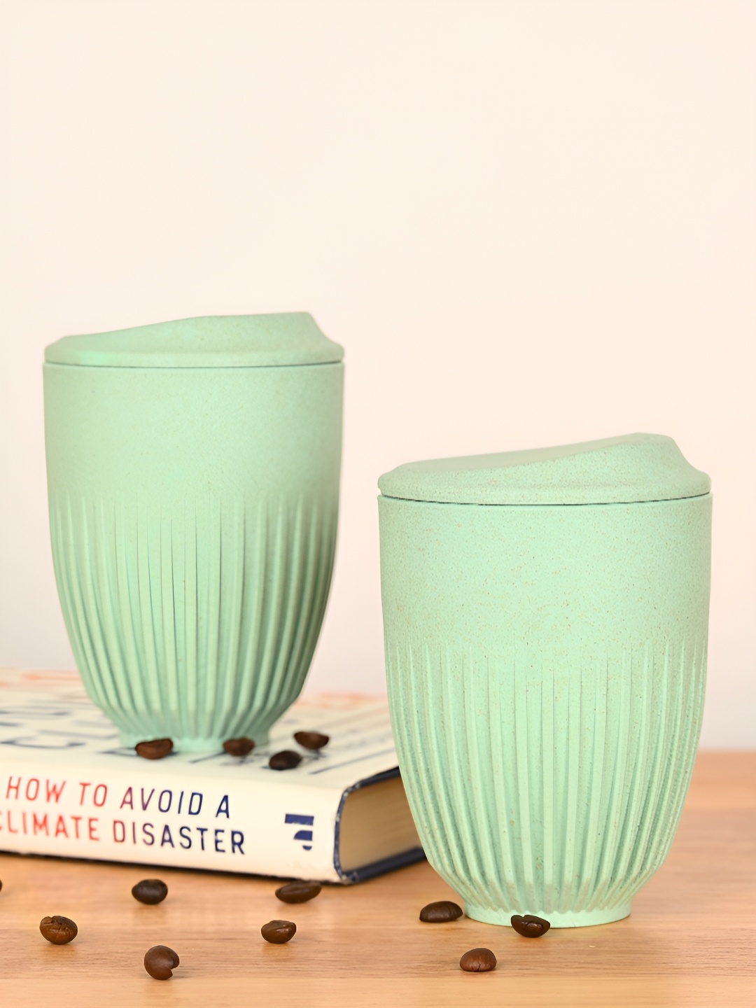 

eha Green 2 Pieces Textured Matte Mugs 350 ml each