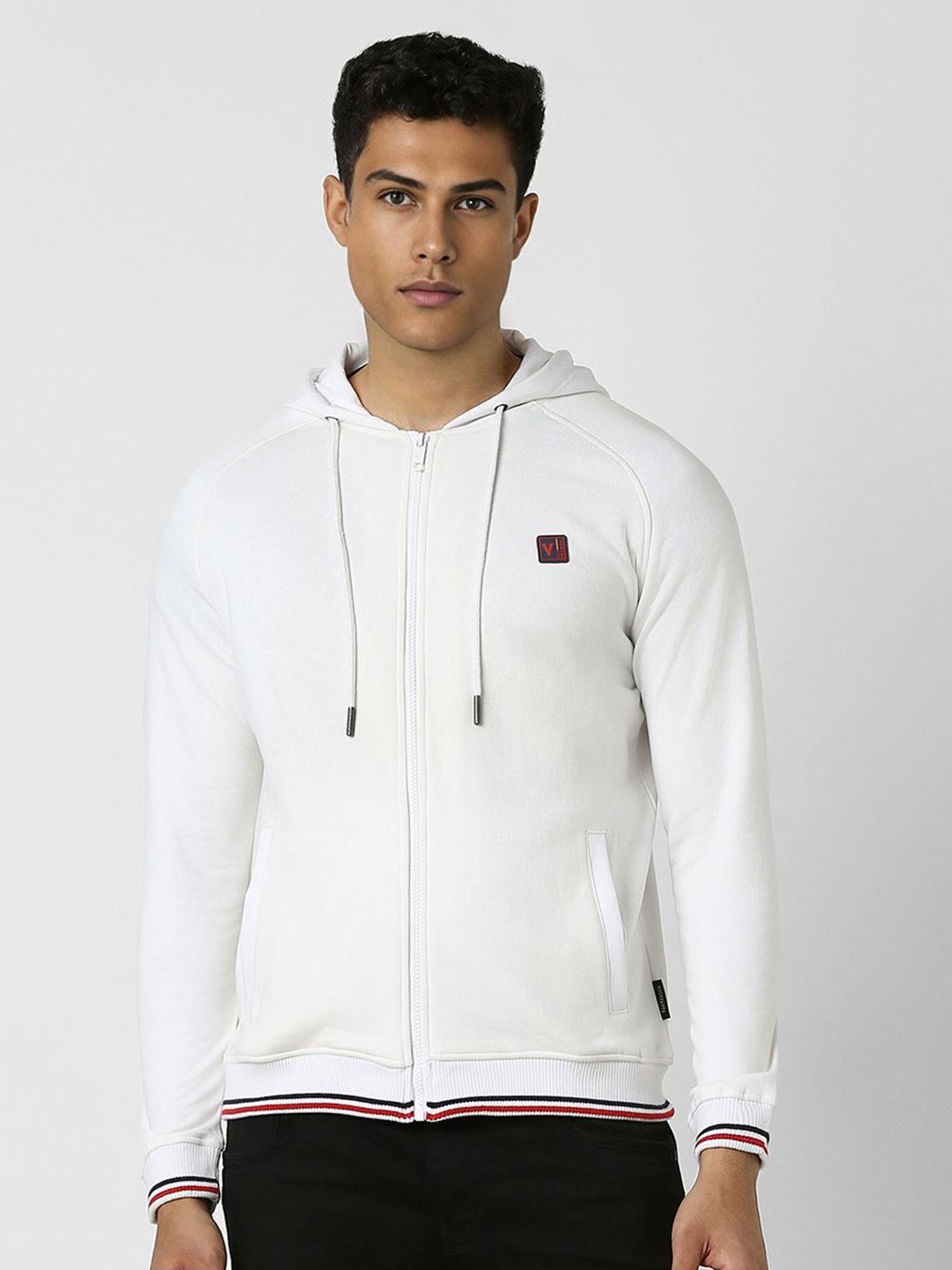 

Van Heusen Men Cotton Hooded Long Sleeves Front-Open Sweatshirt, White