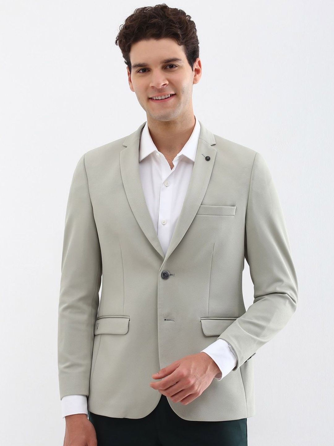 

Allen Solly Self-Design Slim Fit Single-Breasted Formal Blazer, Grey