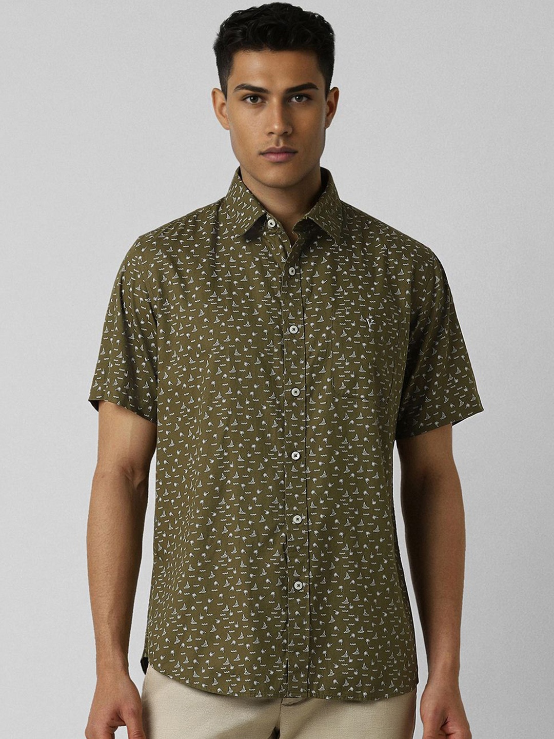 

Van Heusen Sport Men Slim Fit Opaque Printed Casual Shirt, Olive