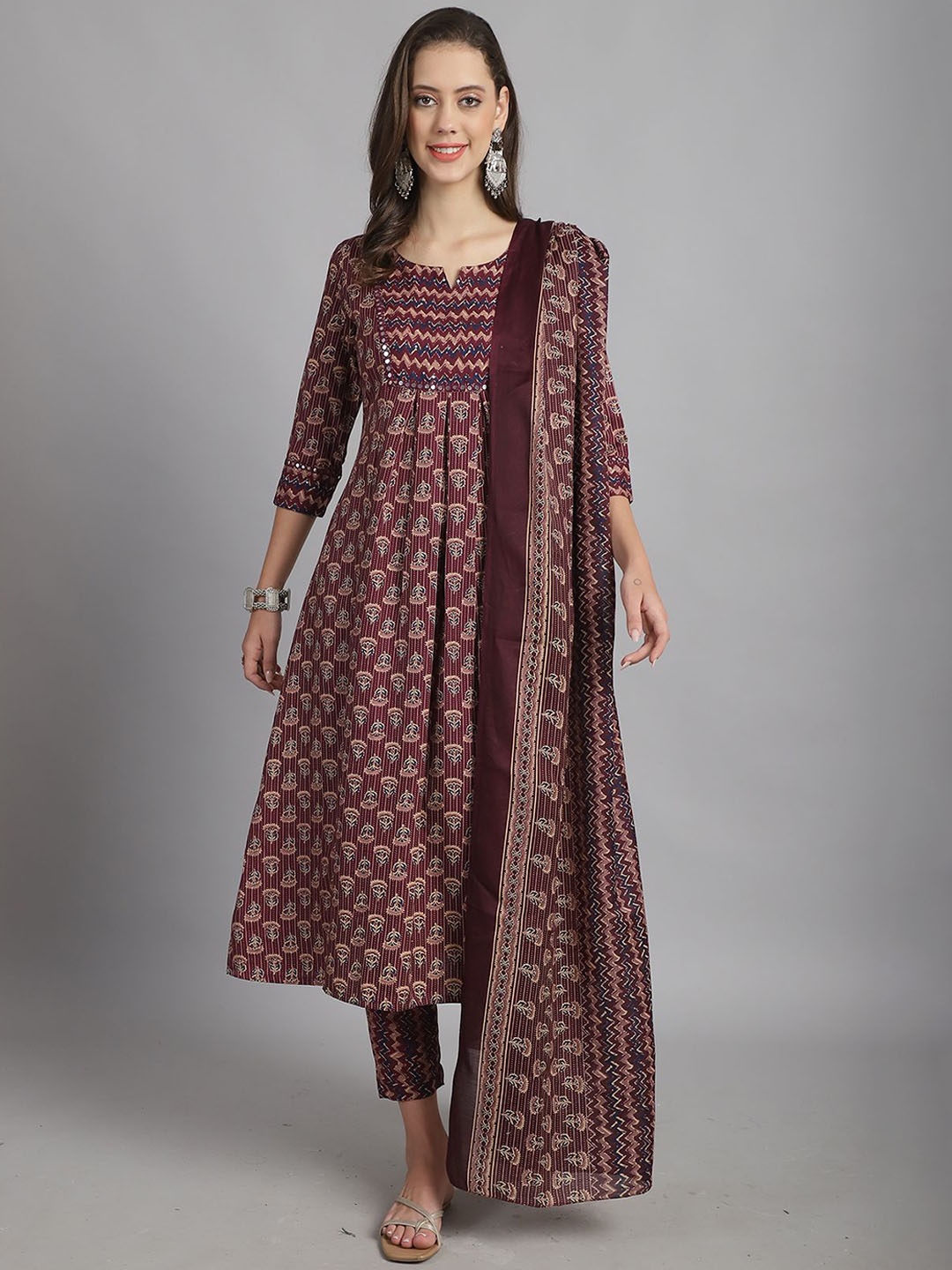 

Roly Poly Floral Printed Straight Kurta with Trousers & Dupatta, Maroon