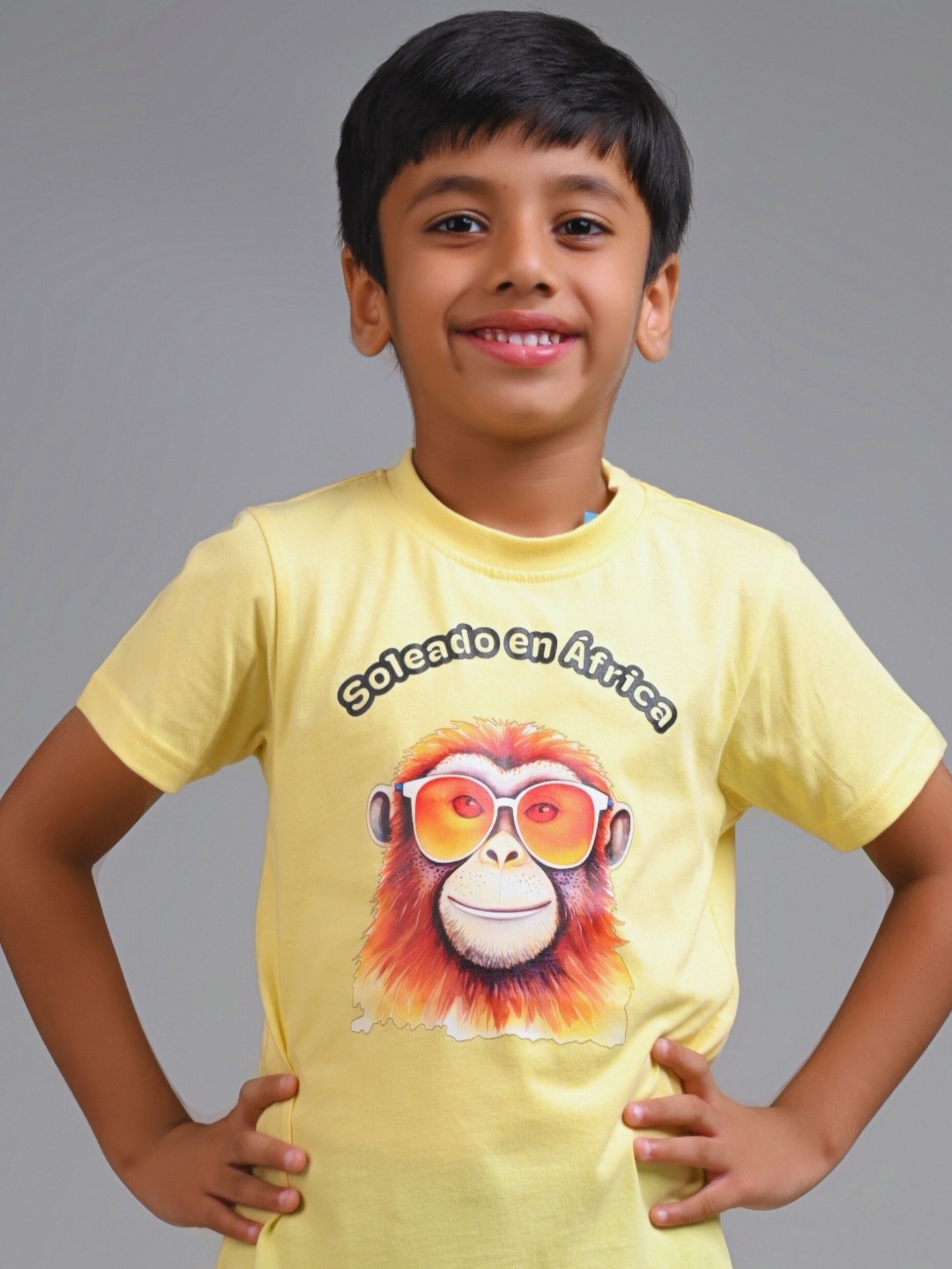 

allorio kids Boys Printed Pure Cotton Applique T-shirt, Yellow