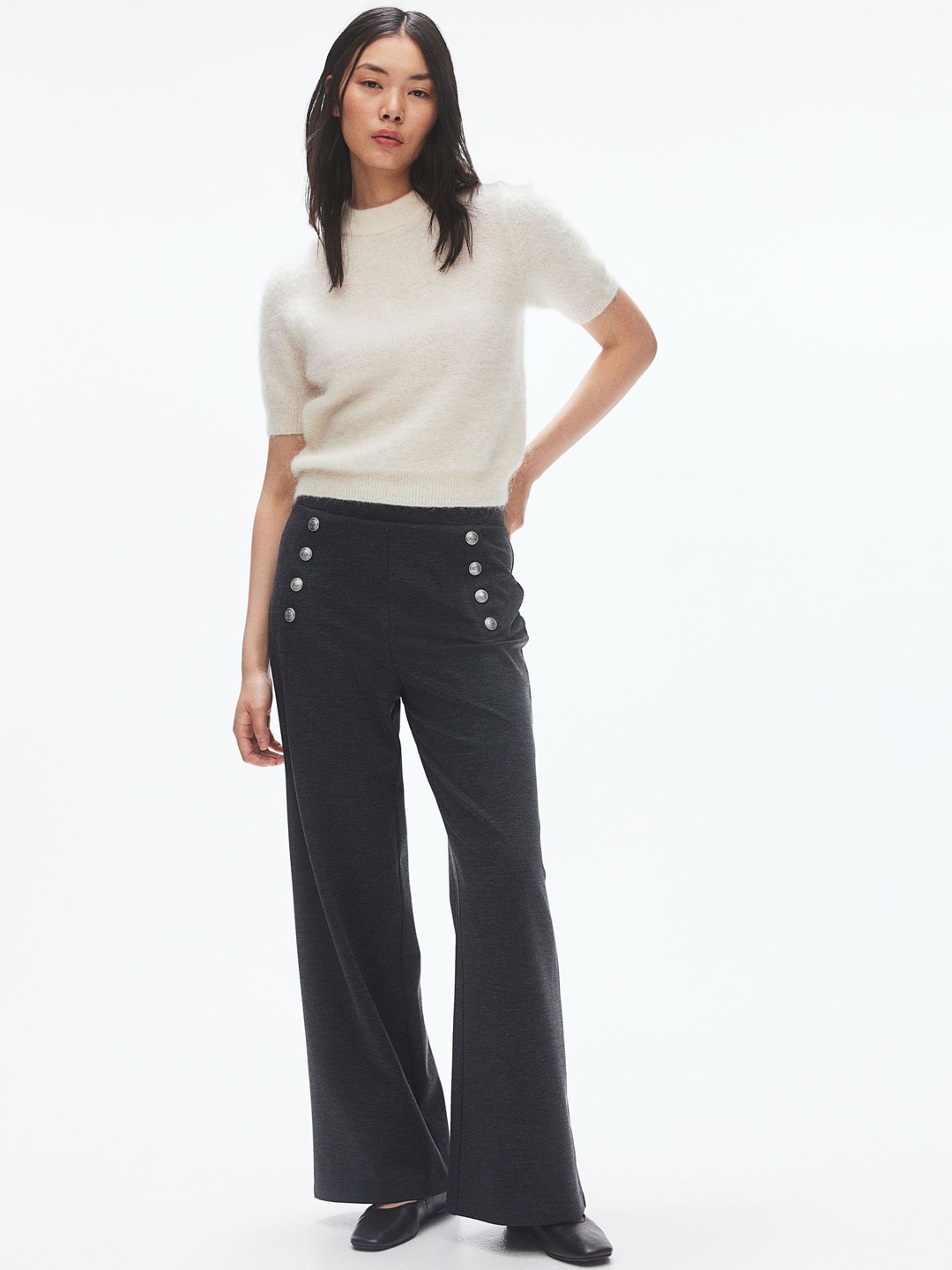 

H&M Button-Front Trousers, Grey