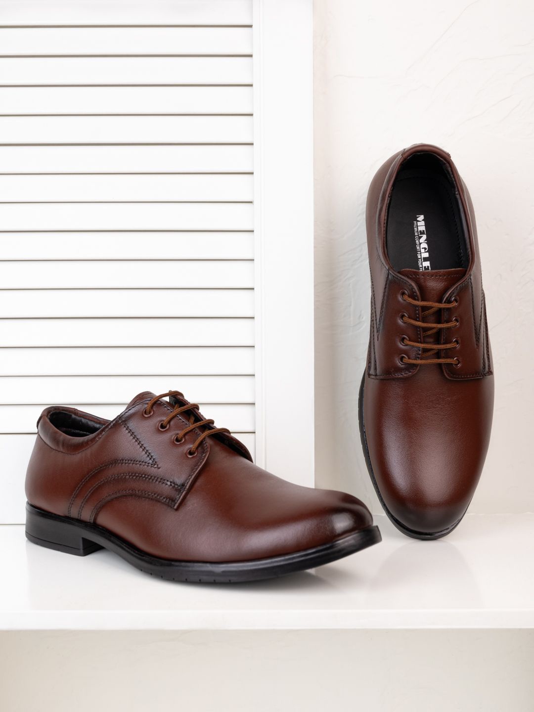 

MENGLER Men Leather Formal Derbys, Coffee brown