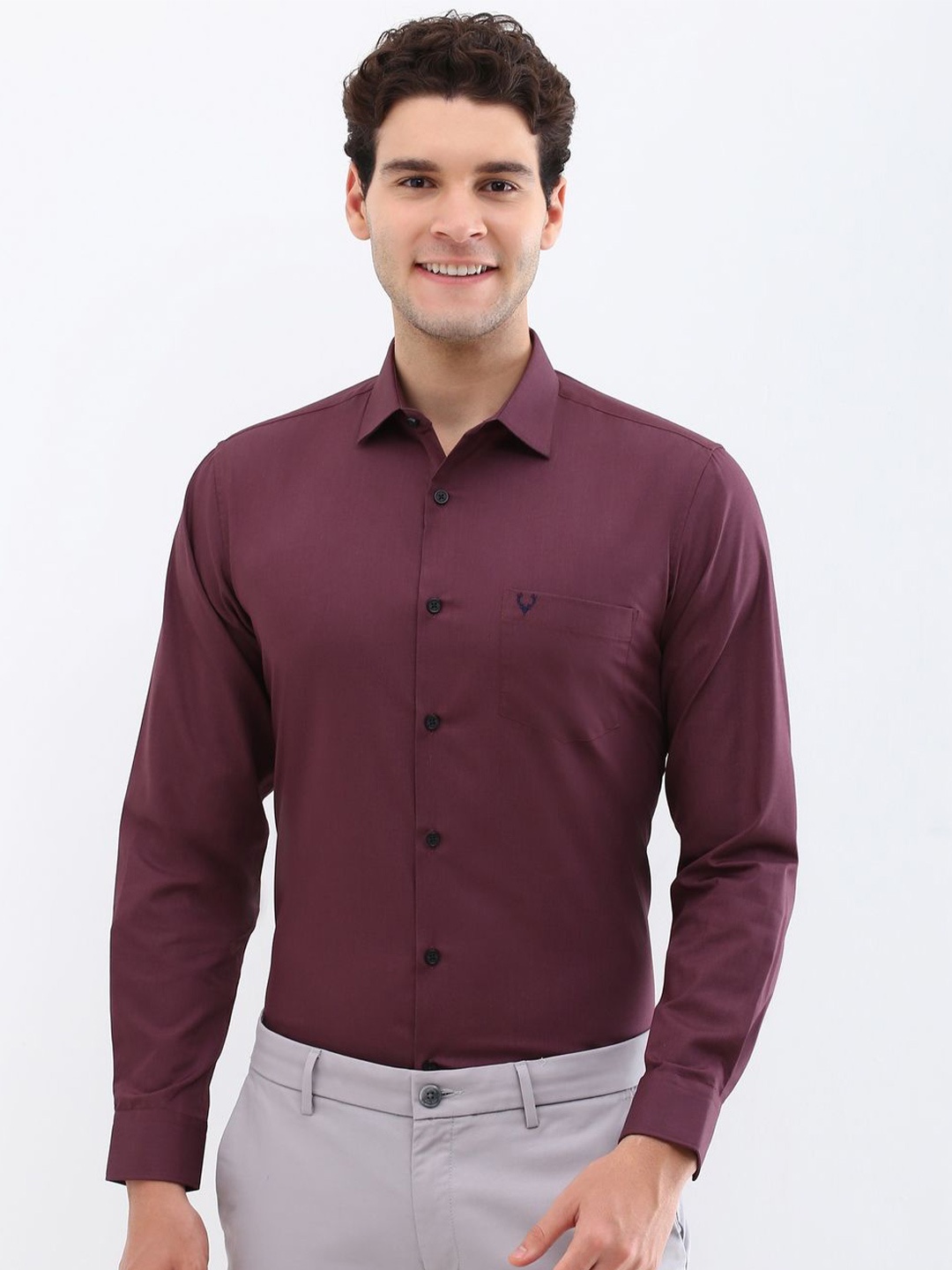 

Allen Solly Men Spread Collar Solid Cotton Slim Fit Formal Shirt, Maroon