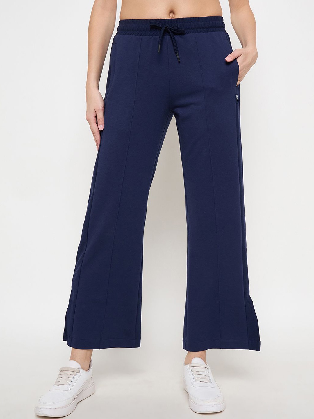 

MADAME M SECRET Women Mid-Rise Track Pants, Navy blue