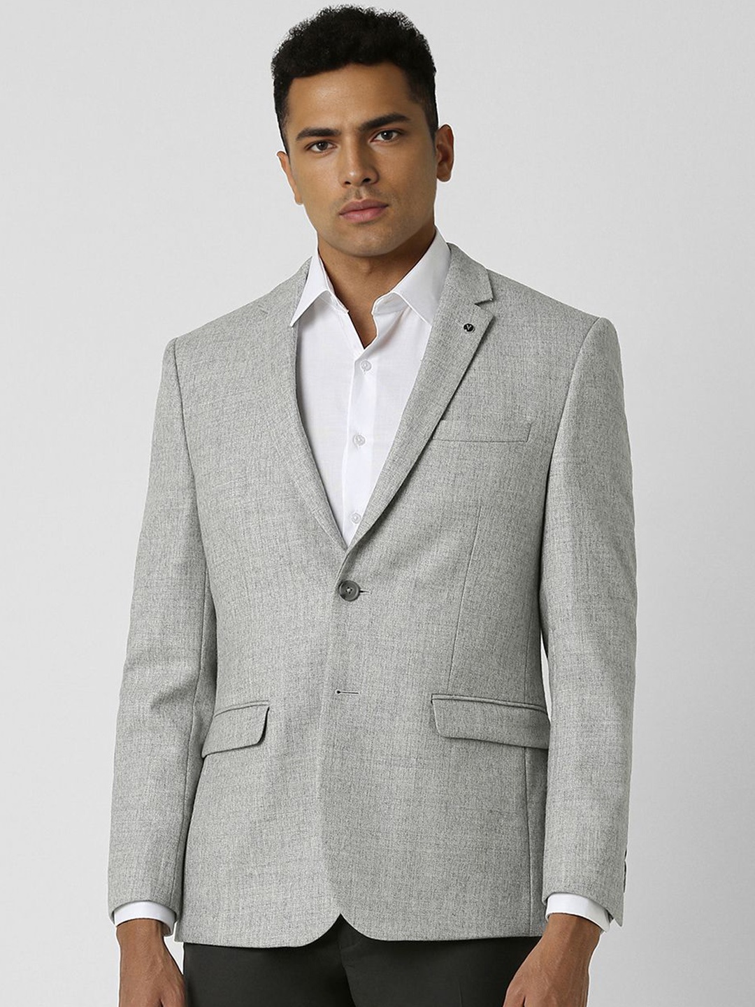 

Van Heusen Notched Lapel Collar Slim Fit Single-Breasted Pure Wool Formal Blazer, Grey