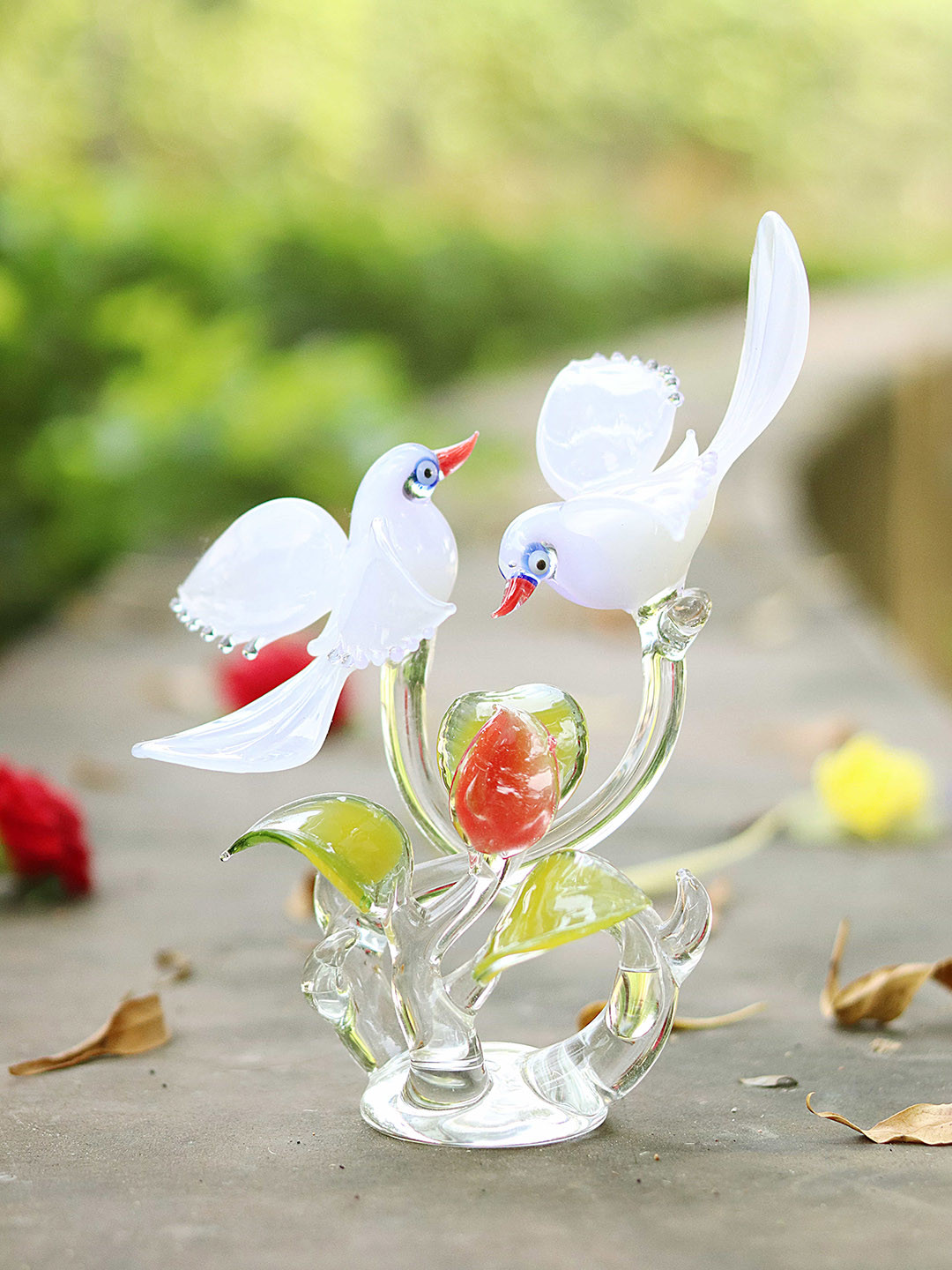 

NMII Green Birds Glass Showpiece