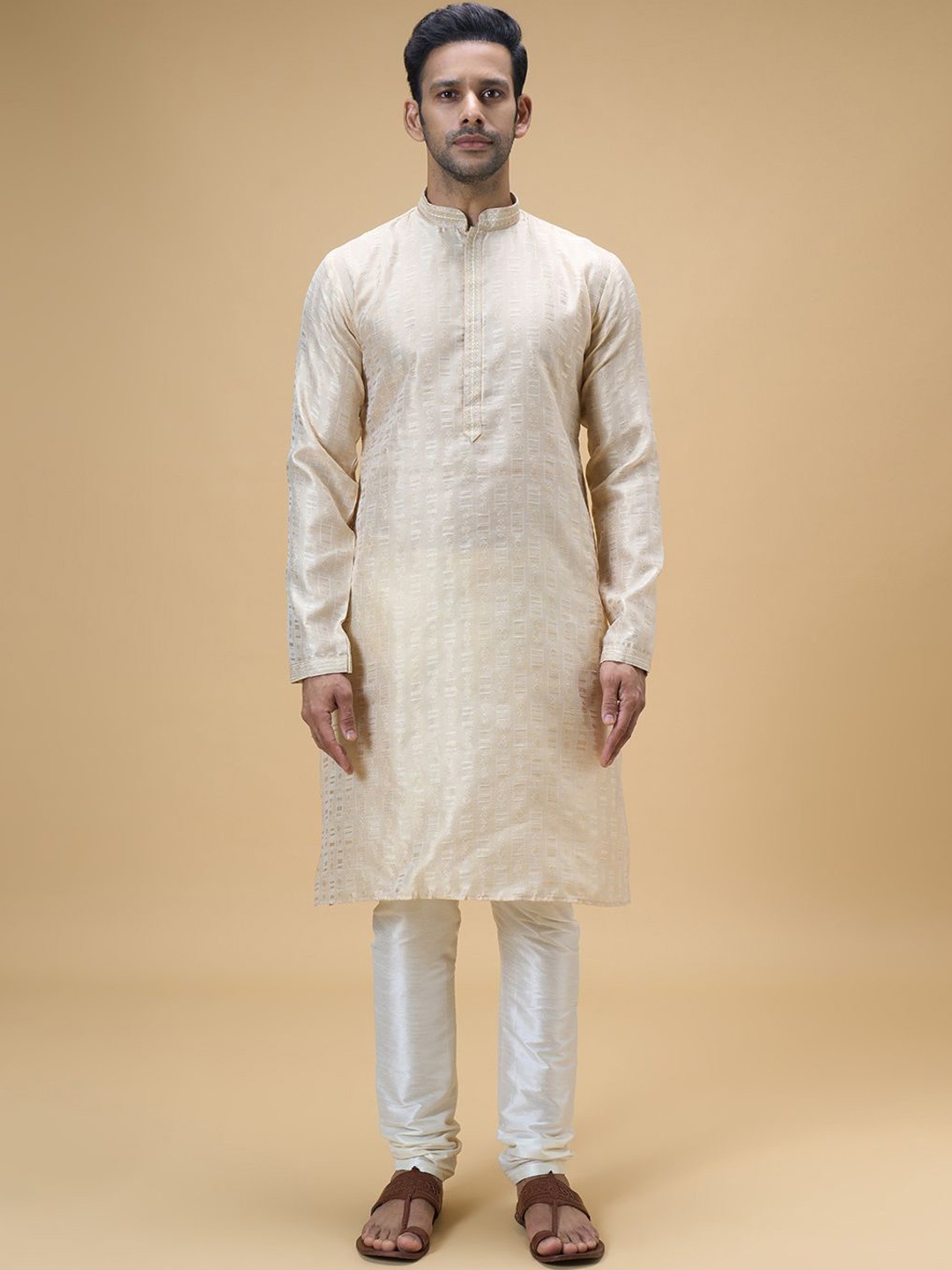 

Arihant Rai Sinha Striped Thread Work Kurta with Churidar, Cream