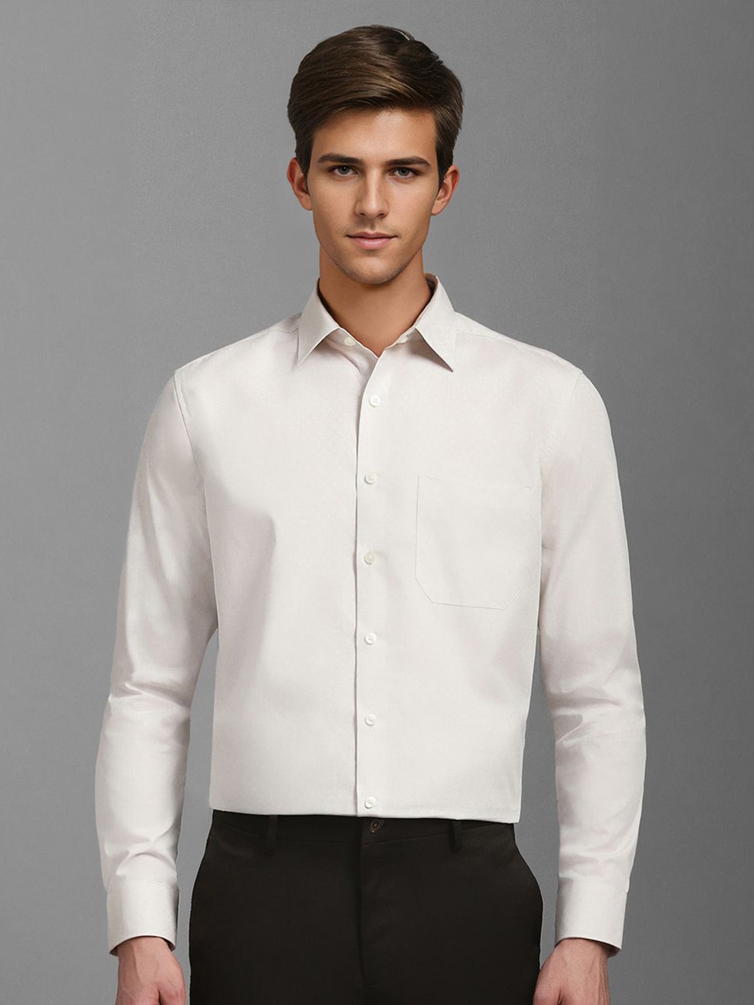 

Louis Philippe Men Spread Collar Textured Cotton Slim Fit Formal Shirt, Cream