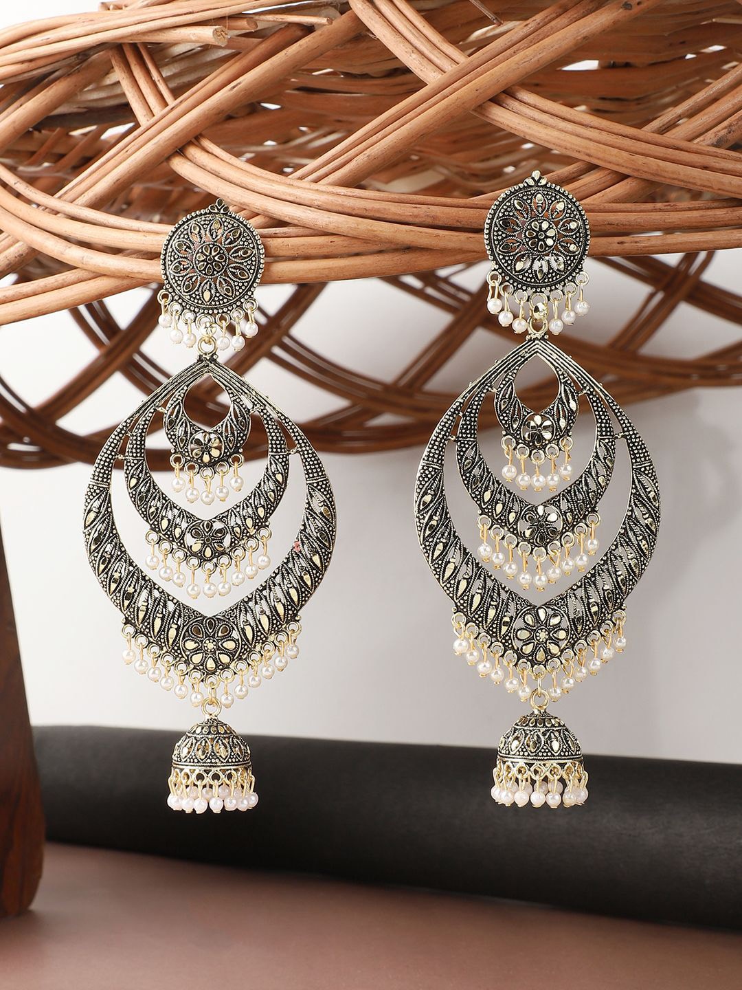 

Anouk Gold-Plated Triangular Shaped Beaded Chandbalis, Metallic