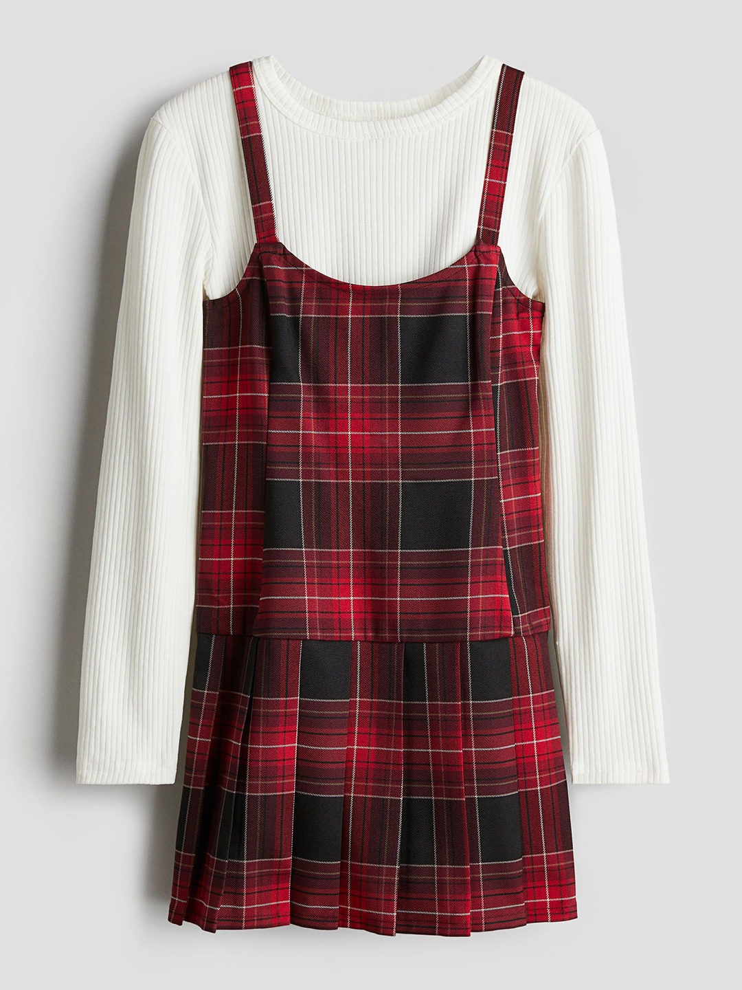 

H&M Girls Checked Dungarees With T-Shirt, Red