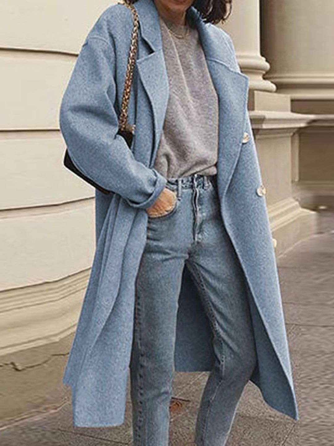 

StyleCast Women Notched Lapel Single-Breasted Overcoats, Blue
