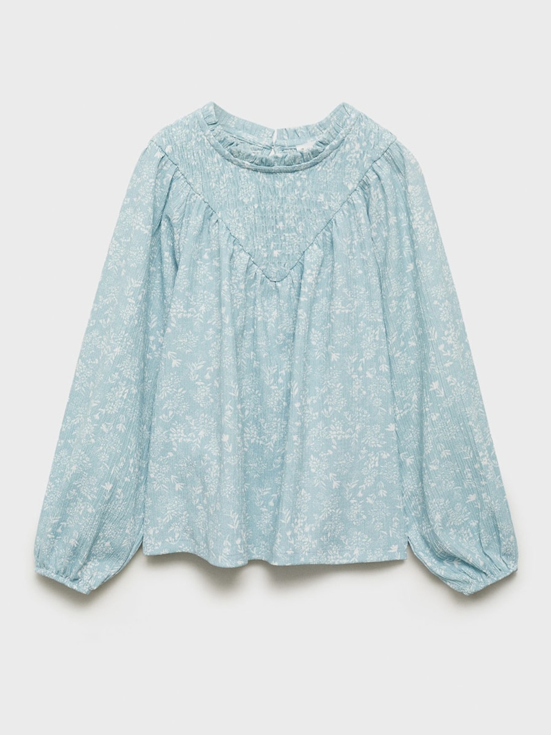 

Mango Kids Girls Floral Print Puff Sleeve Smocked Top, Blue