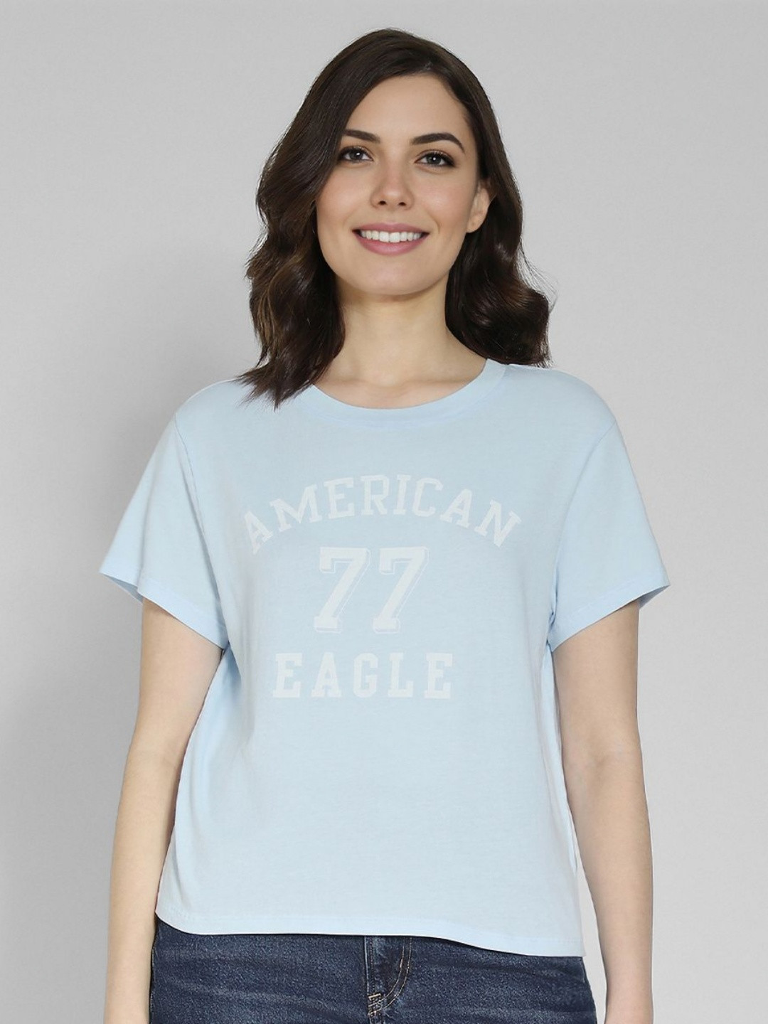 

AMERICAN EAGLE OUTFITTERS Women Graphic Printed Pure Cotton Casual T-shirt, Blue
